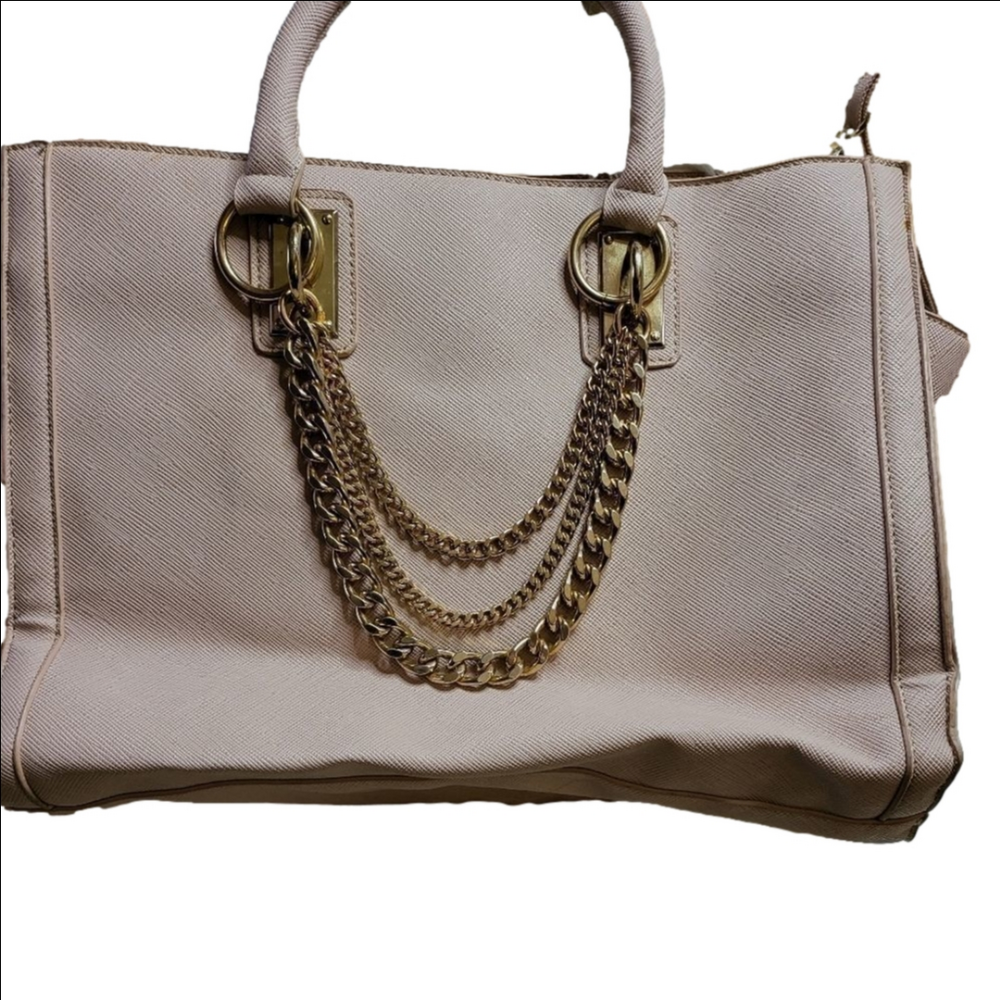 Just Fab Pink Faux Leather Large Tote Bag Gold Chain - Picture 2 of 7